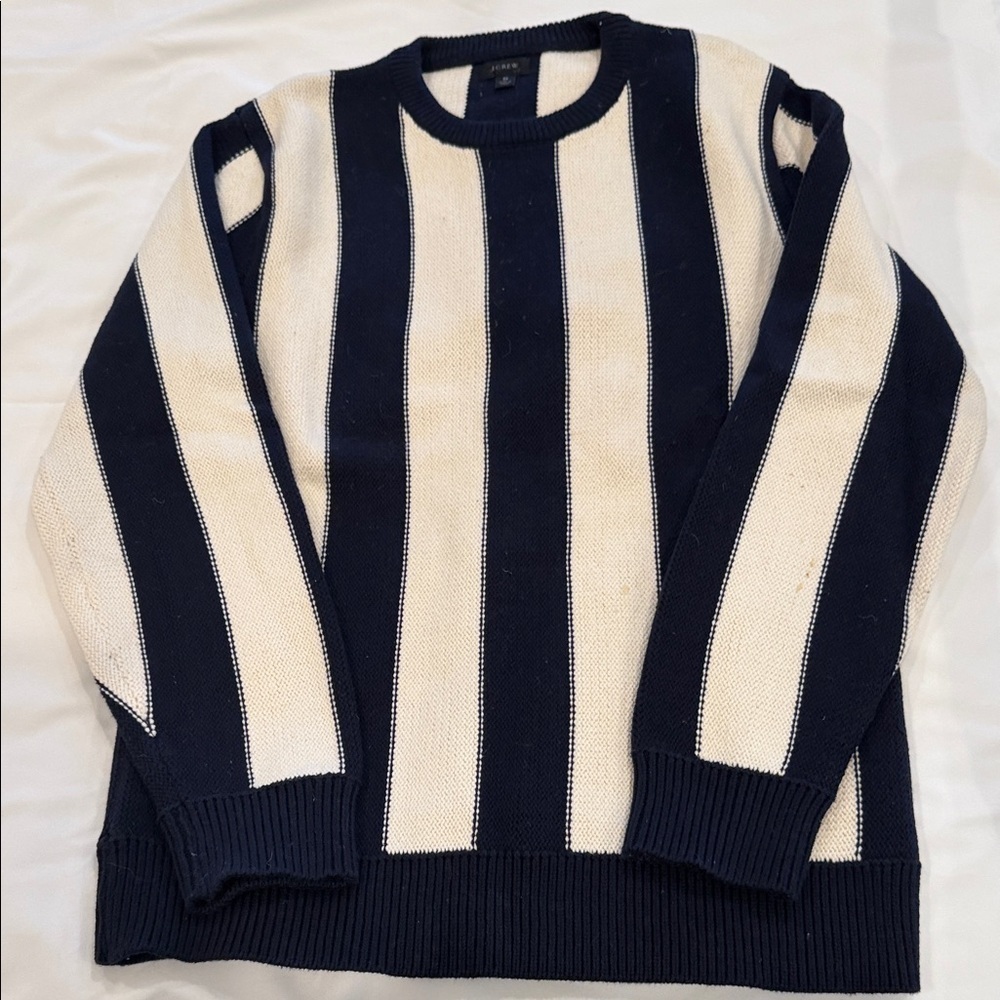 J. Crew Navy and Cream Striped Crewneck Sweater